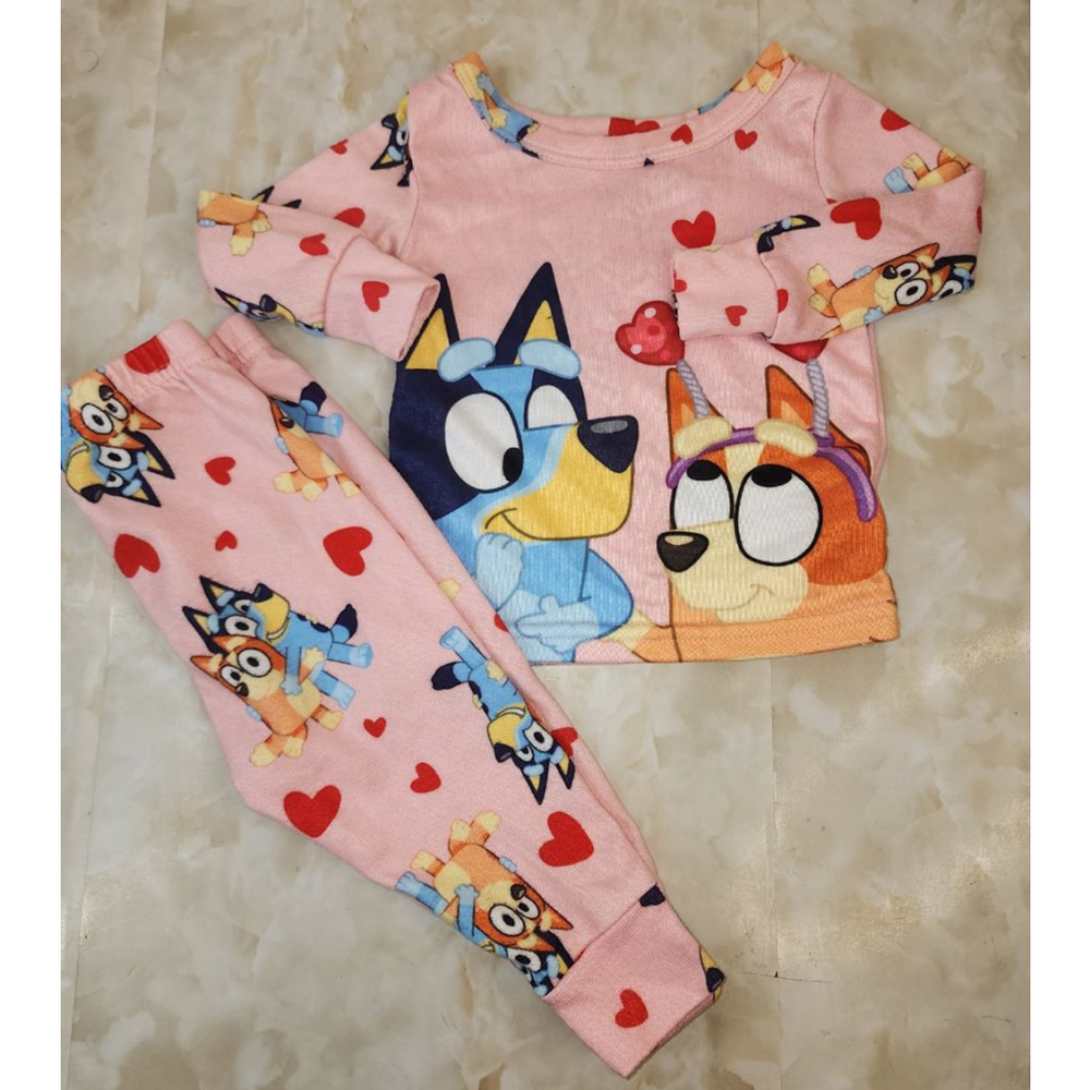 Baby Bluey Pink Red Heart Pajama Set 12 Months